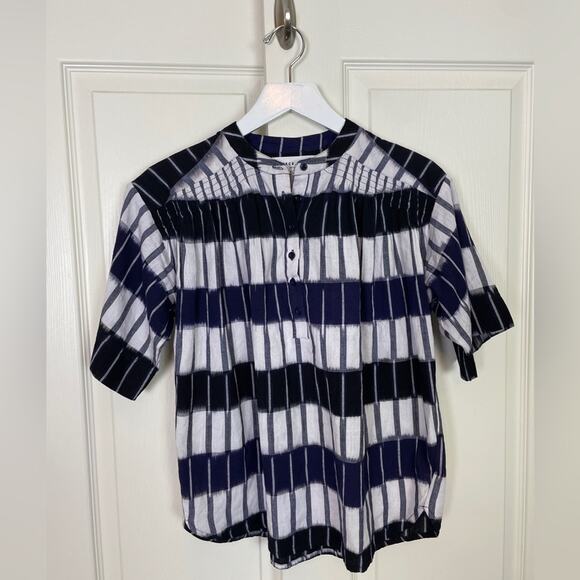 Apiece Apart Mission Ikat Print Popover S/S Blouse Shirred Cotton Top Sz XS - Picture 2 of 10